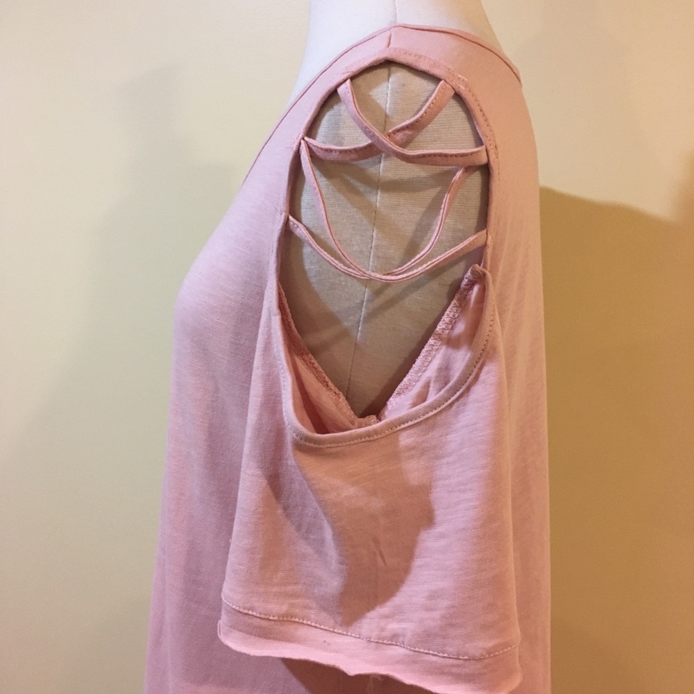 Strappy Cold Shoulder Short Sleeve Blush Pink Top - Picture 3 of 5